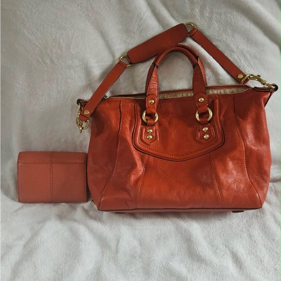 Coach Orange Coral Genuine Leather Satchel Handbag Purse G1273-F19247 12” X 7.5” - Picture 2 of 14